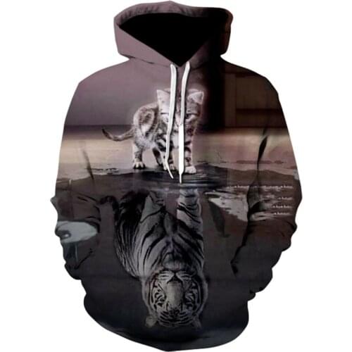 Two Cat Fashion Sweatshirt Long Sleeve 3D Hoodie Gray Sweatshirt Pullover Top Shirt Pullover Hoodie Top