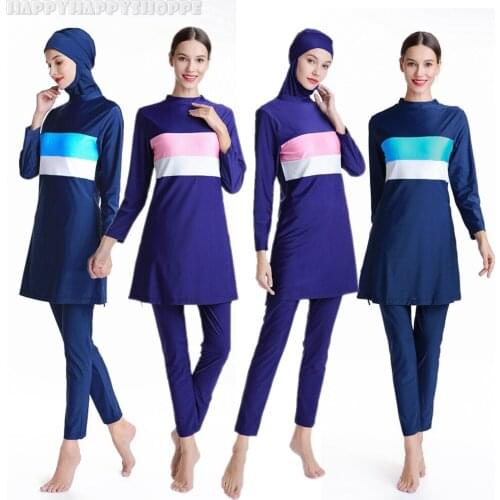 Fashion Casual Long Sleeve Swimming Costumes Women Muslim Islamic Modest Burkinis Full Cover Beach Swimsuit Swimwear Plus Size