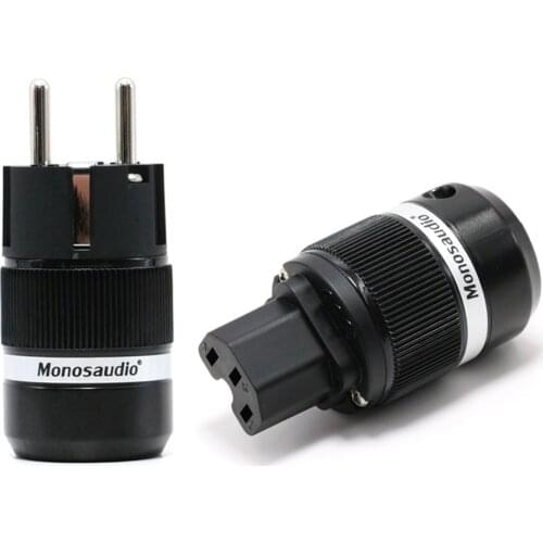 Pair Monosaudio E100R/F100R Pure Copper Rhodium plated Schuko Power plug HIFI Pure Copper Eu Power adapter plug