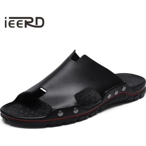 Genuine Leather Men Slippers Concise Slides Sandals Men Summer Footwear Sandalias Super Light Weight Beach Sandals Dropshipping