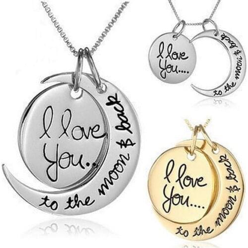 "I love you to the moon & back"Pendant Necklace Moon Sun Couple Necklace for Valentines Day Lovers Gifts