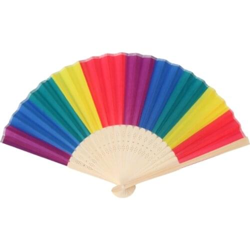 P15D Rainbow Hand Held Folding Fan Dance For Wedding Themed Parties Decoration Fan