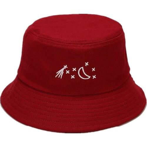 LDSLYJR 2021 cotton moon star embroidery Bucket Hat Fisherman Hat outdoor travel hat Sun Cap Hats for men and Women 228