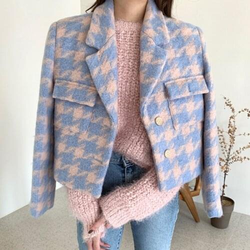 Womens Vintage Short Blazers Jacket Autumn Winter Chic Streetwear Office Wear Suit Outwear Ladies Elegant Crop Jacket Top