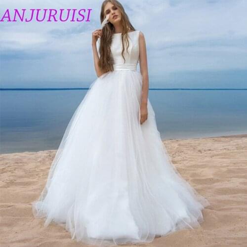 ANJURUISI Beach Wedding Dresses 2020 Vestido Noiva Praia Simple White Tulle Casamento Sashes Bridal Gown Custom made Plus size