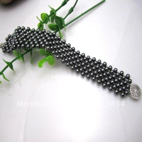 Free shipping stunning ! pure hand weave bracelet black stone wide bracelet for women
