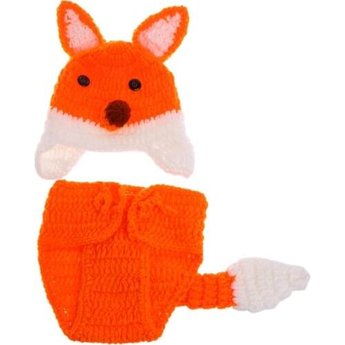 Newborn Infant Photography Props Baby Hat & Pants Costume Hand Crochet Fox Baby 69HE