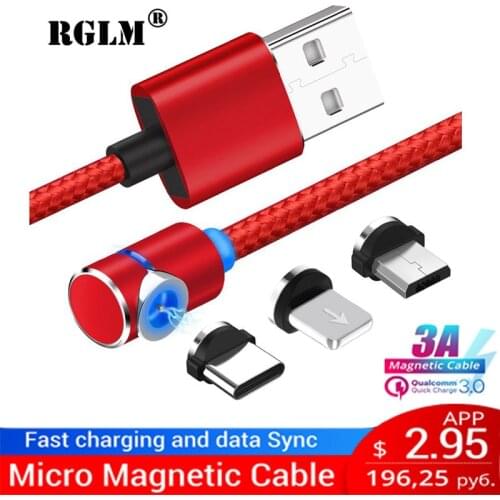 RGLM L-Line LED Magnetic Micro USB Cable 90 Degree L Shape Magnet USB Charger Cable for Micro USB Port and Connector USB Changer