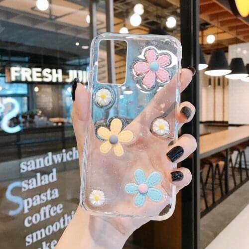 Luxury Bling Glitter Silicone Phone Case For Samsung Galaxy S20 S10 S9 S8 Note 20 10 9 8 Plus A71 Cute Flower Transparent Cover