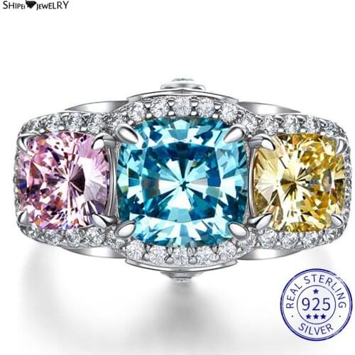 Shipei Bohemia Luxury Natural Aquamarine Citrine Quartz Gemstone Rings 100% 925 Sterling Silver Women Wedding Engagement Ring
