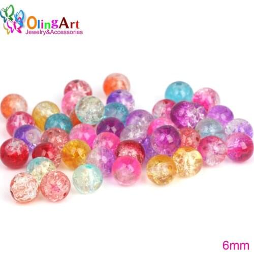 OlingArt Glass Round Bead 6MM 100Pcs/lot Crack Beads Mixed color Crystal spacers DIY Bracelet necklace jewelry making 2019 NEW