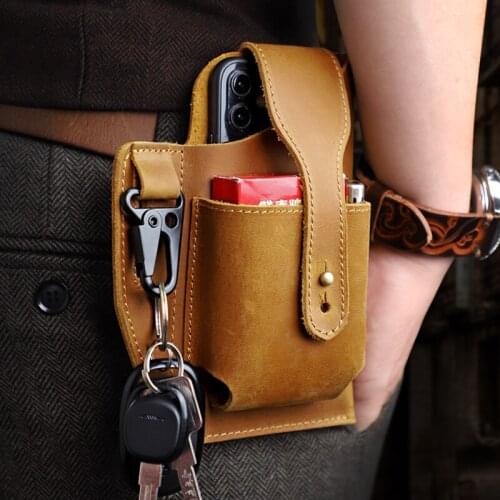 Genuine Leather Mens Sports Running Pocket Mobile Phone Waist Bag Fanny Sport Women Lipstick Waist Bag Boys Belt Bags