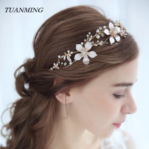 Wedding Headbands For Bride Flower Pearl Headband Hair Accessories For Women Bride Hairbands Pearl Ladies Wedding Hairbands