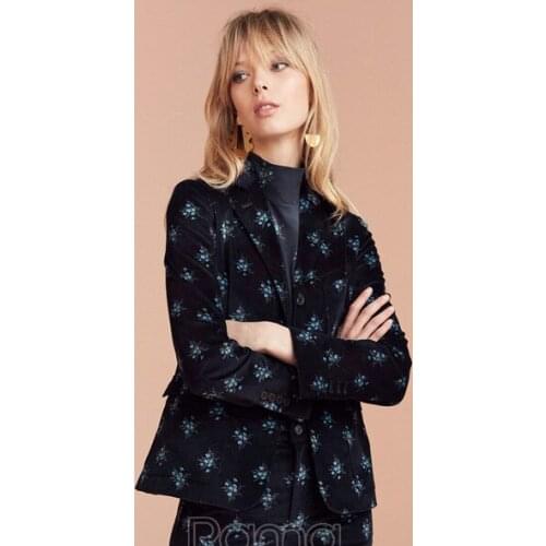 Midnight Blue Floral Velvet Jacket Icy Blooms Polished Matte Cotton Model Blend Tailored Smoking Suit Patch Pocket Slim Blazer