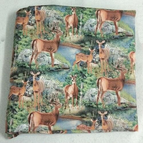 Vivid Forest Sika Deer Printed Cotton Fabric 50x105cm Animal Fabric Patchwork Cloth Dress Party Home Decoration
