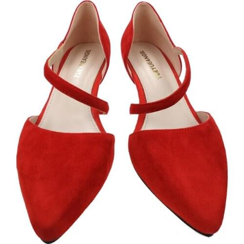 2020 New Kid Suede Pointed Toe Pumps Women Fashion Block Chunky Heel Shoes Elegant Red Wedding Party Ladies Shoes Plus Size 41