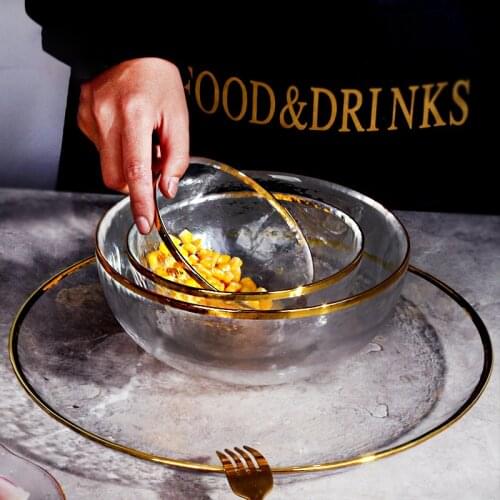 European-style Phnom Penhcold Pattern Glass Transparent Salad Bowl Dessert Dinner Plate Western-style Tableware Kitchen Supplies