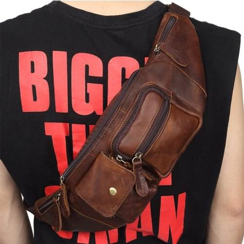 Vintage Cow Genuine Leather Waist Pack Men Belt Fanny Packs Male Travel Waist Bag Belt Bag Mens Chain Bag For Phone Pouch