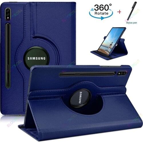 360 Rotating PU Leather Smart Tablet Case Flip Stand Cover Protective Shell for Samsung Galaxy 2020 Tab S7 11"/S7 Plus 12.4"+Pen