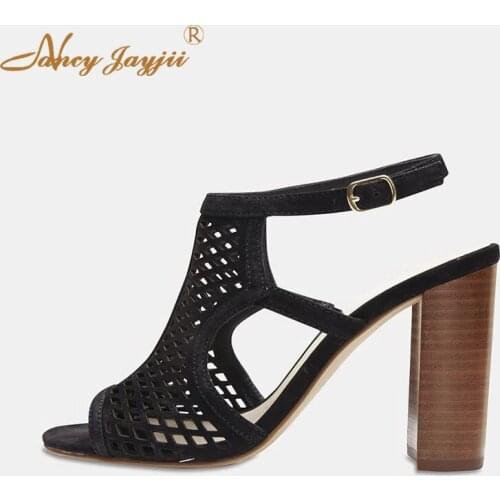 Shoes Women Sandals Adult Female Super High Square heel Buckle Solid Mature Fashion Novelty Casual Leisure 2019 Nancyjayjii