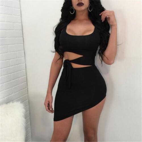Women Summer Fashion Sleeveless Sheath Dress Sexy Solid Color Cut Out Mini Dress