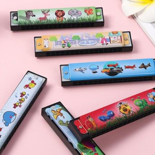 1PC Cute Cartoon Harmonica 16 Holes Tremolo Harmonica Children Musical Instrument Educational Toy Gift for Kids Random