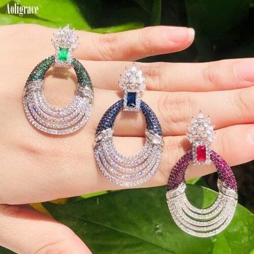 2021 Luxury Cubic Zirconia Long Drop Earrings For Women Hot Three Colors Plated CZ Oval Dangle Earrings for Prom Party Jewelry