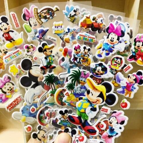 28Pcs/Lot Movie Mickey Mouse Sticker Minnie Mouse Stickers 3D Cartoon PVC Bubble Stickers for Kids Mouse Sticker Cute Baby