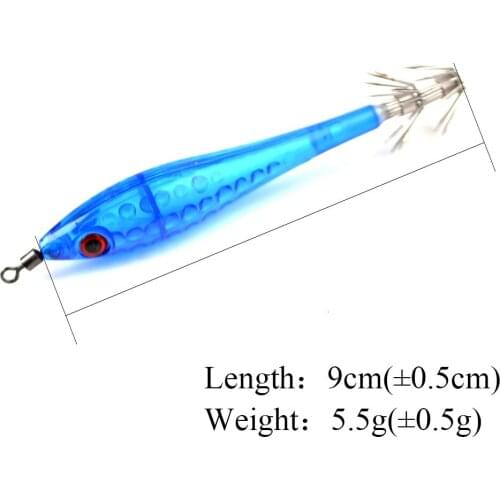 5pcs Fishing Bait 9cm 5.5G Squid Hook With Laser Jump Card Octopus Squid Shrimp Baits 3D Eye Light