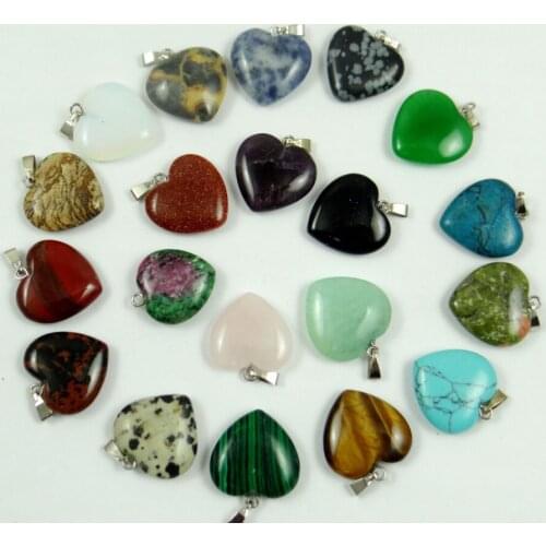 Natural stone heart Unakite tiger eye lapis Opal Quartz Turquoises Crystals charm pendant for diy jewelry making necklace 50pcs