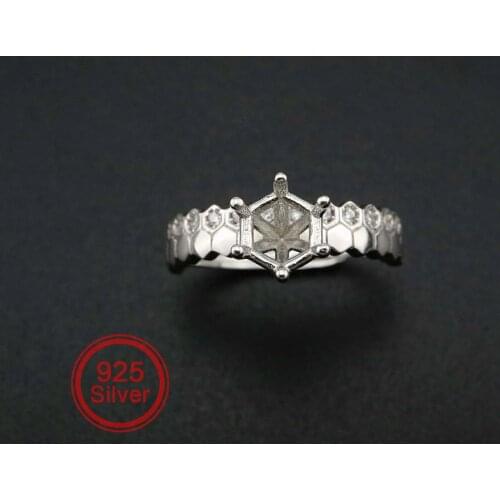 6.5MM Round Bezel Solitaire Hexagon Shank Solid 925 Sterling Silver Adjustable Prong Ring Settings Blank for Gemstone 1212061