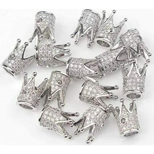 6Pcs Luxury Micro CZ Zircon King Crown Gold Spacer Beads for Bracelets Jewelry Making DIY