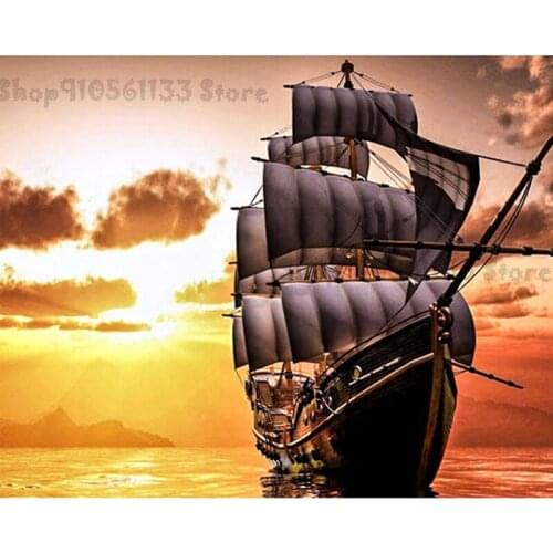 Drill diamond painting DIY sea landscape, sailing boat, DIY diamond Mosaic full square drill set embroidery DIY 5D decor GG4418