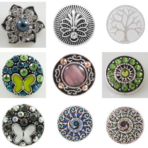 Butterfly Rhinestone Flower 20mm Metal snap button jewelry DIY bracelet KD1012