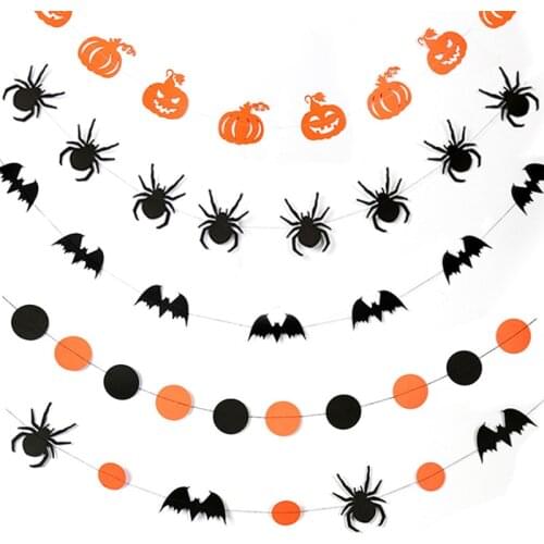 Halloween Banner Paper Chain Garland Decoration Pumpkin Bat Spider Flag Banner Haunted House Halloween Party Supplies