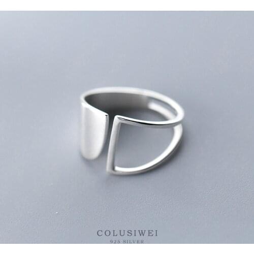 Colusiwei Unisex 925 Sterling Silver Geometric Rings for Women Men Simple Resizable Initial Alphabet Jewelry Female Accessories