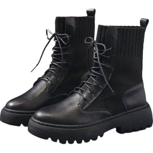 Designer Autumn British Style Retro Motorcycle Boots Thick Sole Martin Boots Breathable Women Socks Ankle Boots High Top Shoes