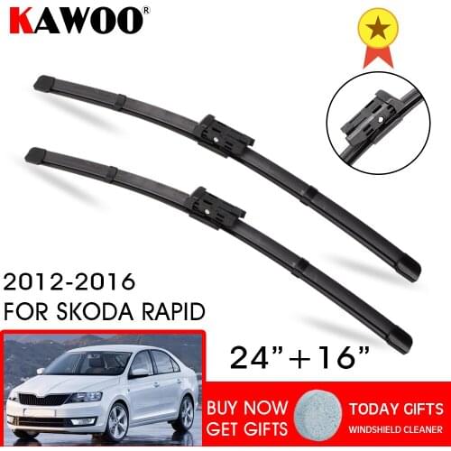KAWOO Car Wiper Blade for Skoda Rapid 24"& 16" 2012 2013 2014 2015 2016 Fit Push Button Arm Windshield Wipers Blades Accessories