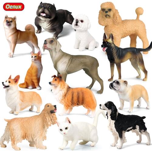 Oenux New Pet Dog Animal Simulation Shiba inu Samoyed Poodle Bully Dog Persian Cat Action Figures Pvc Lovely Model Kids Toys