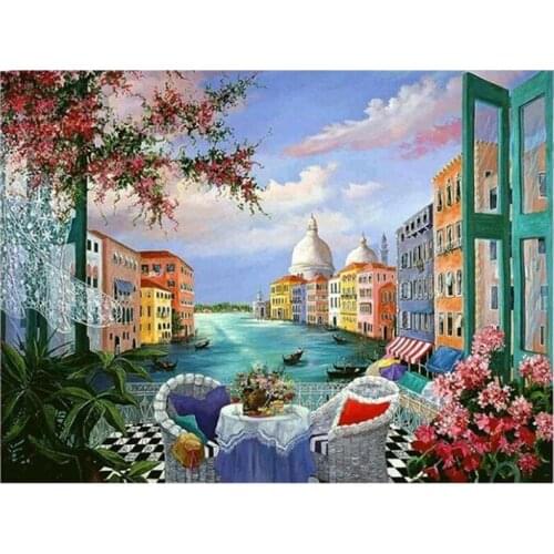 Venice Town Squad Diamond Embroidery Home Decoration Scenic full Square round Diamond Mosaic Flower diamond PaintingZP-2420