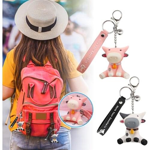 HOT The Cow Cartoon Style Keychain 3D Cattle Key Chain Cute Animal Keyring Car KeyRing Bag Chain Pendant Ornament NDS