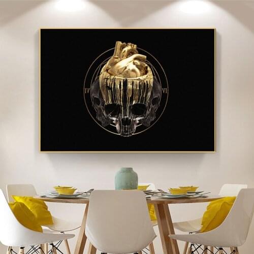 Black Gold Skull Skull Canvas Painting Golden Brain Posters And Prints Modern Abstract HD Wall Art Picture Home Decoration Mural