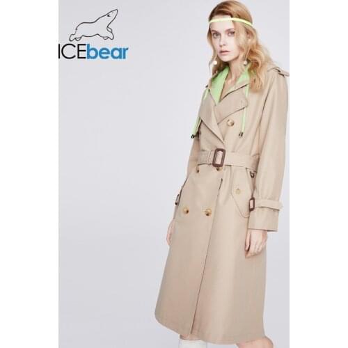 ICEbear 2021 autumn and winter new products ladies trench coat hooded casual graceful windbreaker 92230