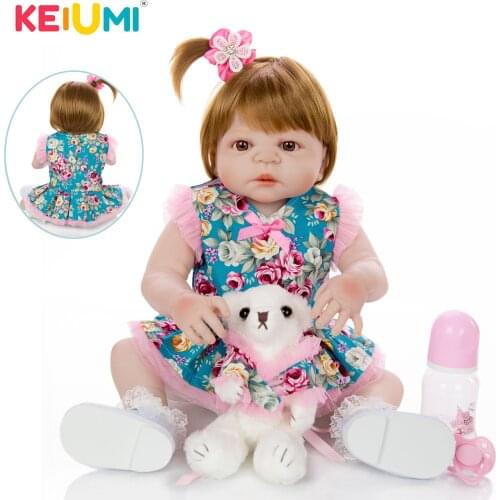 KEIUMI Lovley 23 inch Full Vinyl Reborn Silicone Baby Dolls Lifelike Baby Reborn Menina 57 cm For kids Palymates Birthday Gifts