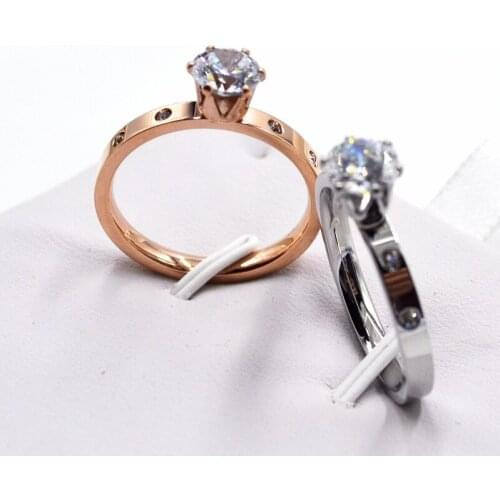 Six Prong setting wedding ring for women titanium steel sliver color cheap bridal ring drop shopping