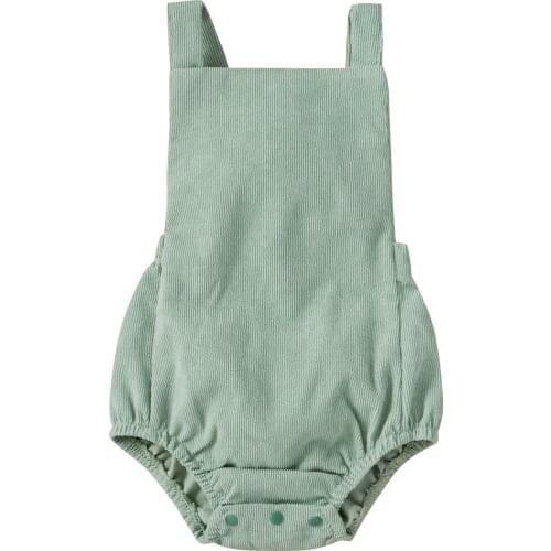 Infant Summer Rompers Solid Color Square Neck Sleeveless Jumpsuit with Crotch Button for Baby Girls Boys 0-12 Months