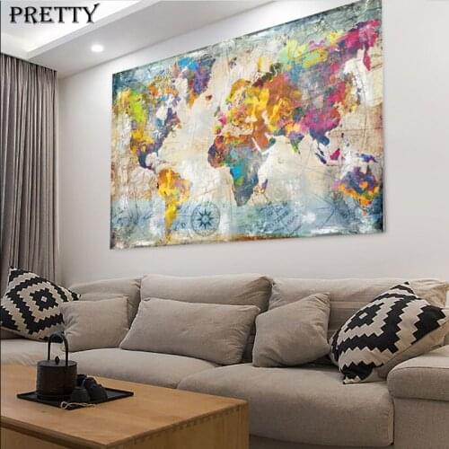 Colorful World Map Posters and Prints on The Wall Art Canvas Paintings for Living Room Modern Home Decor Pictures No Frame