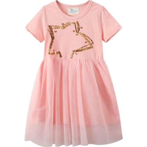 Girls Print Summer Dress Cotton Applique Kids Short Sleeve Dresses Little Girls Clothes