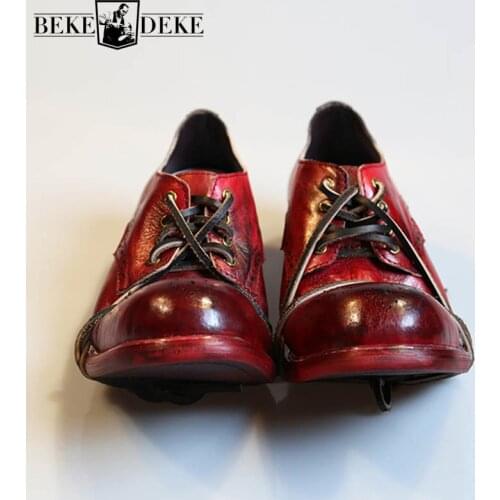 Brand Vintage Bullock Shoes Men 2020 Genuine Leather Cow Round Toe Work Safety Shoes Luxury Motorcycle Wing Tip Casual Shoes