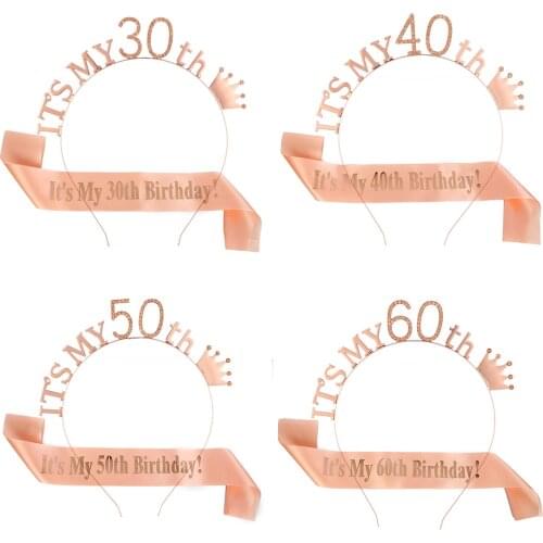 Its My 30th 40th 50th 60th Birthday Crown Tiara Sash Set for Women Happy Birthday Queen Party Decoration Gifts Supplies